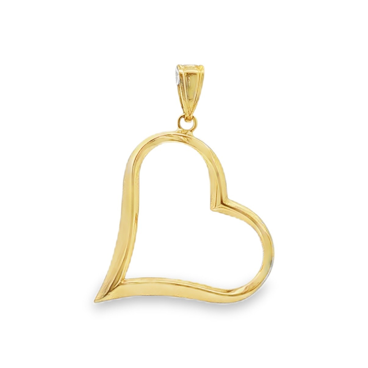 Vintage Asymmetrical Open Heart Pendant in 14k Yellow Gold 1.75″