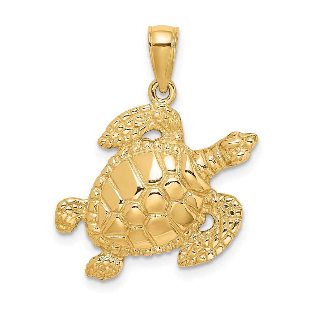 14k Yellow Gold Textured Sea Turtle Charm Pendant 2.98gm L-0.77 Inch for Mom