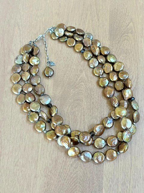 SILPADA N1717 Multi 3 Strand Copper Bronze Coin Pearl Smoky Quartz Necklace