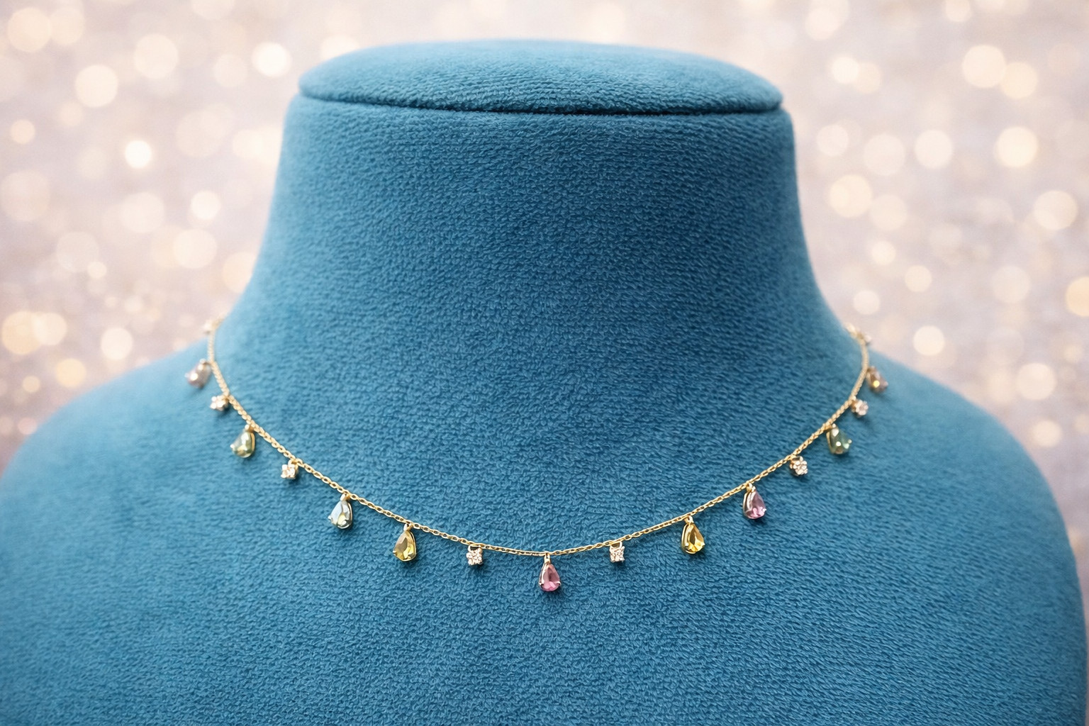 925 Sterling Silver Handmade Necklace Minimalist Multi Gemstone Annivery Gift
