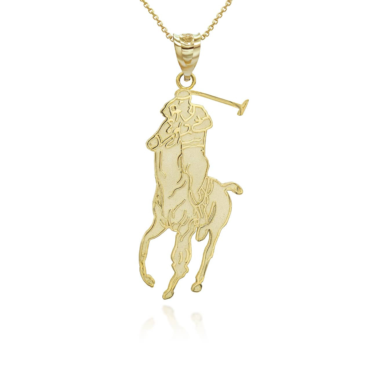 Gold Polo Sport Horse Riding Jockey Pendant Necklace (Yellow/Rose/White)