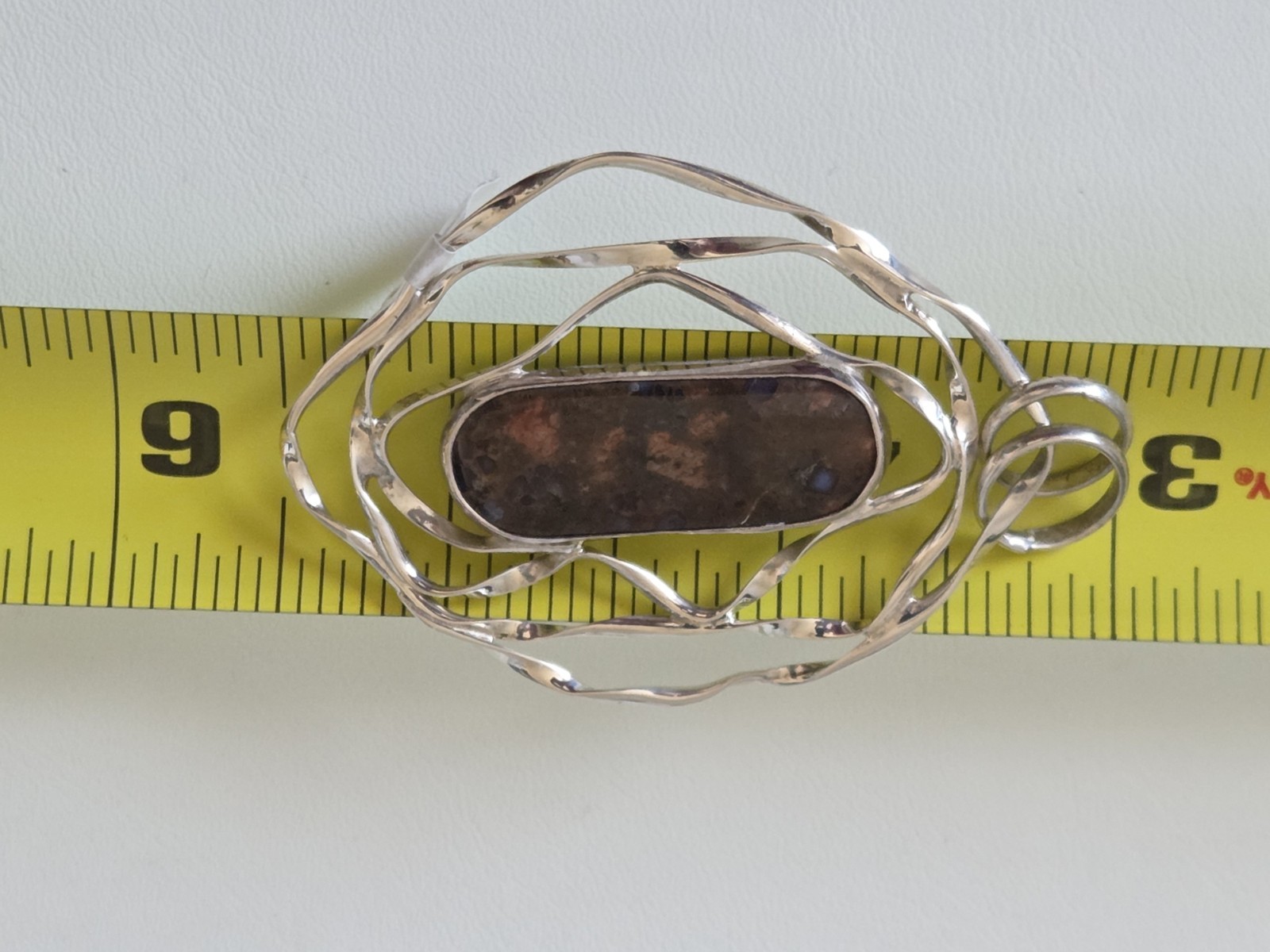 Contemporary Modern Abstract Sterling Silver Pendant Natural Stone #010JN26