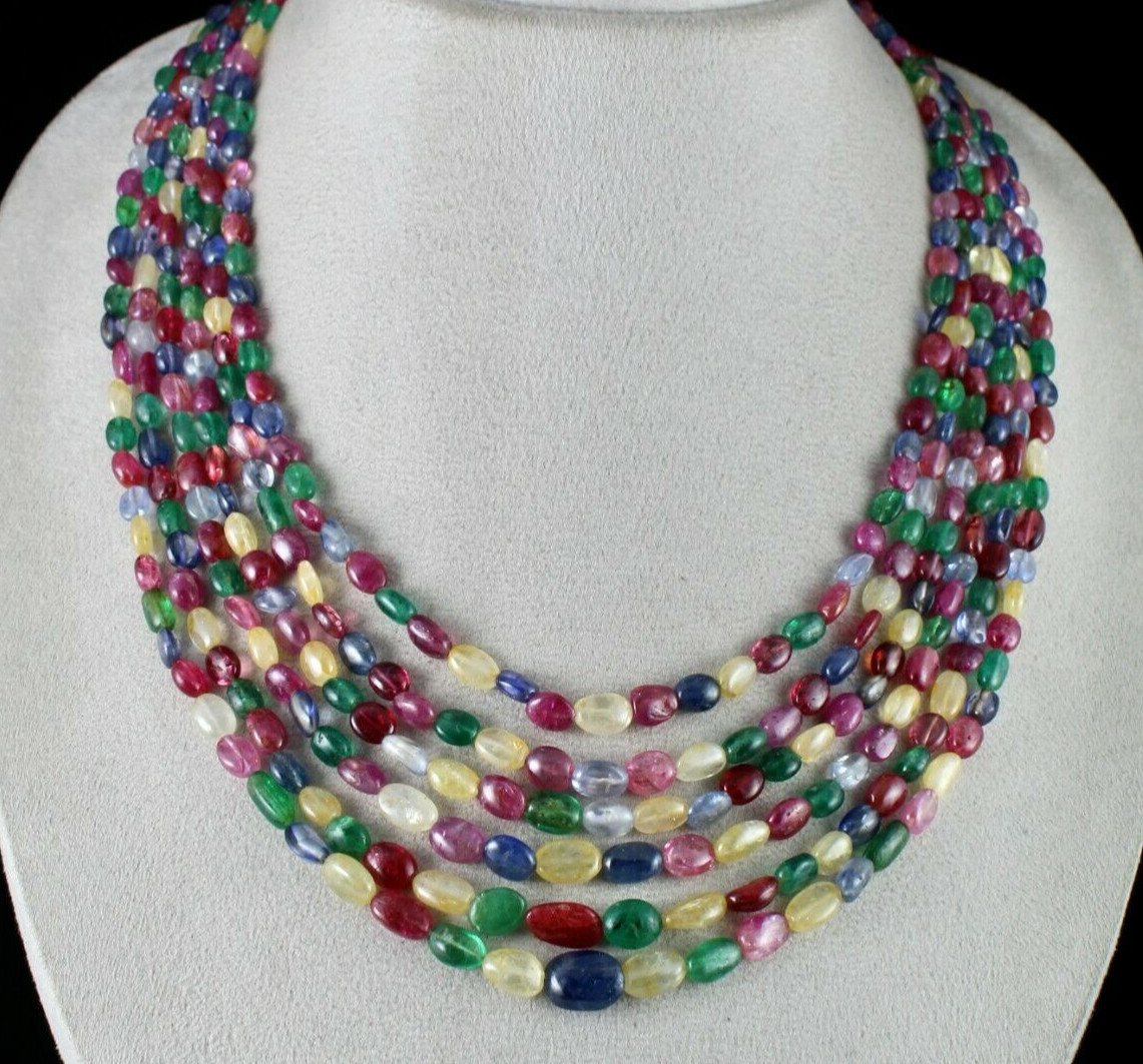 Certified Natural Emerald Ruby 666 Ct Spinel Sapphire Gemstone Finest Necklace