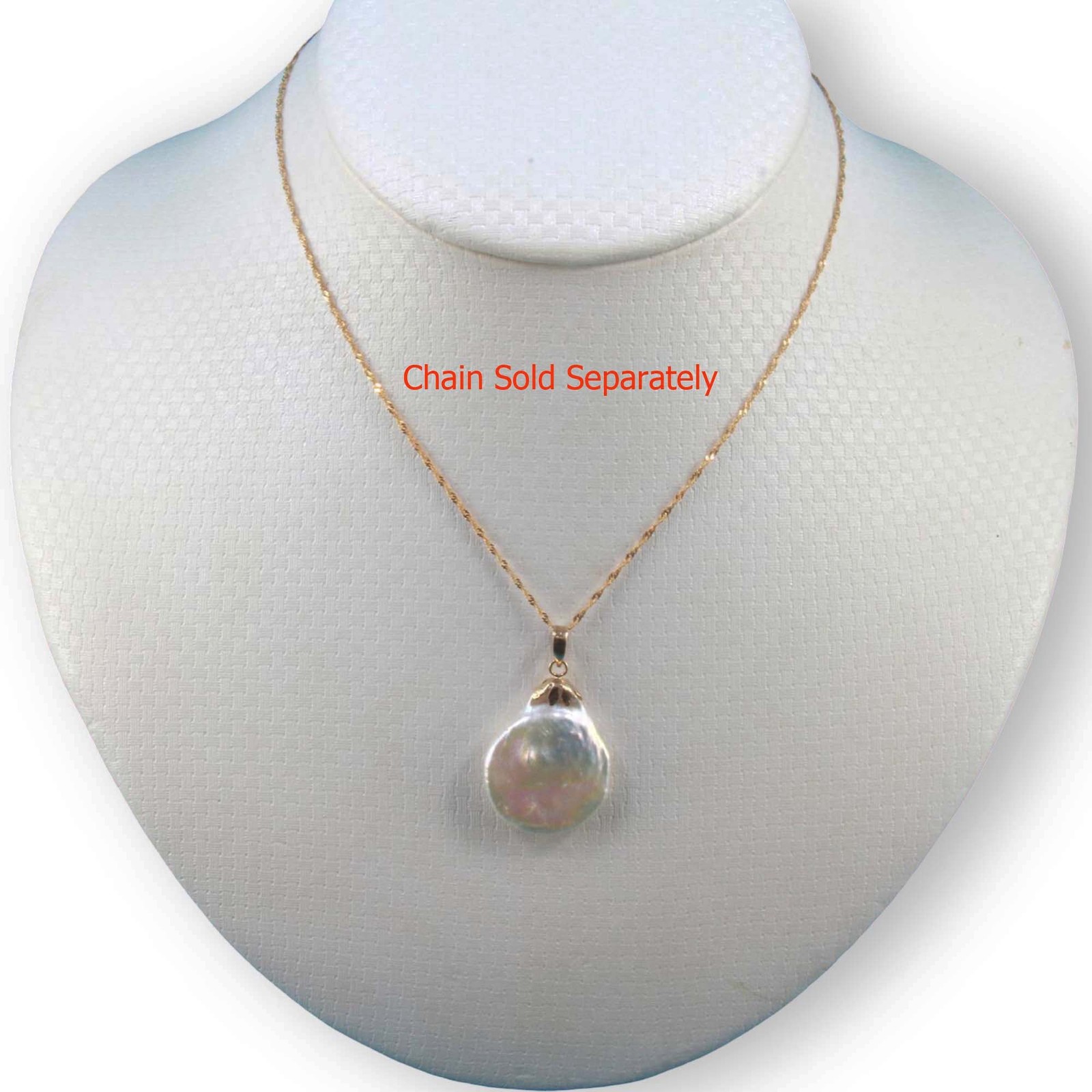 White Coin Pearl Pendant – 14k Yellow Gold with Singapore Chain Options