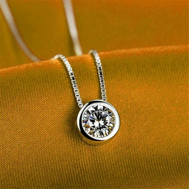 1Ct Certified Moissanite Womens Solitaire Pendant Necklace 14K White Gold Plated