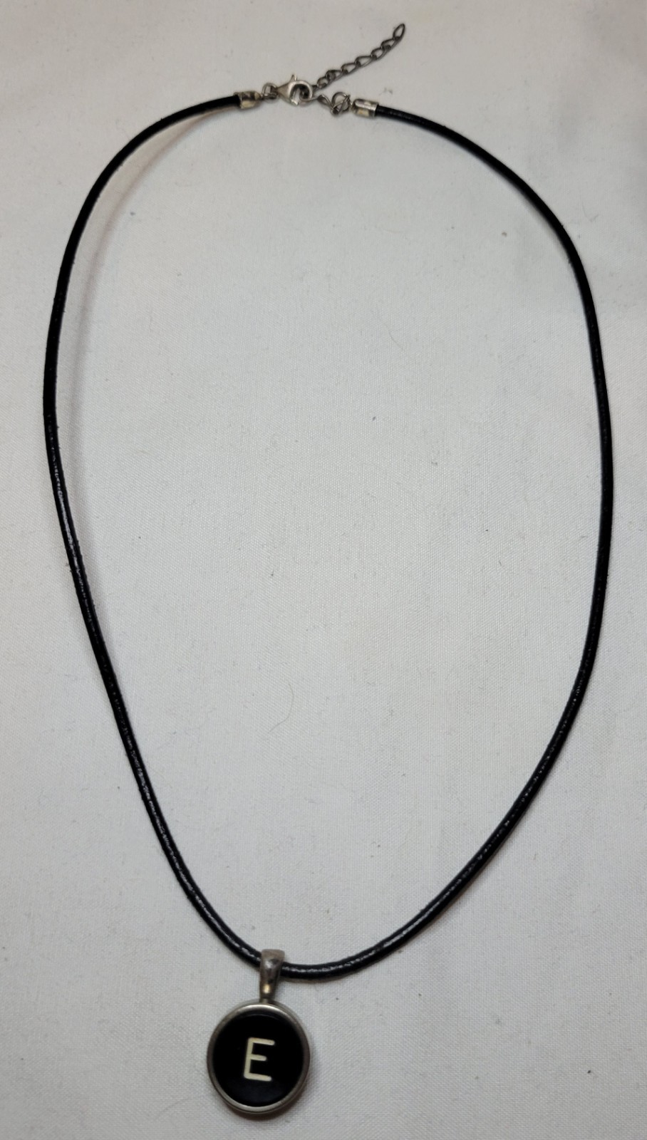 Sterling Silver 925 Necklace Typewriter Key Monogram E Initial & Leather 19 Inch
