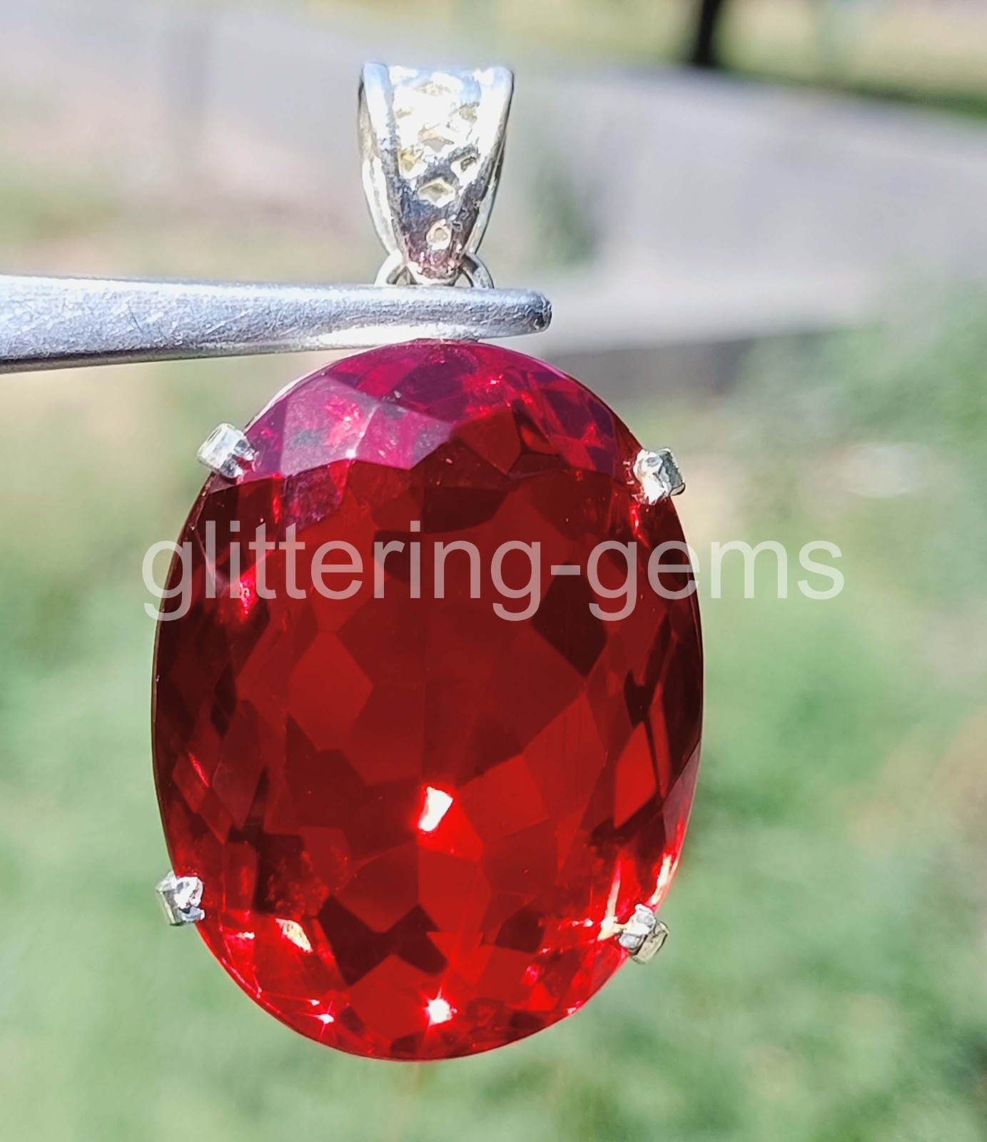 106.15 Ct Natural Red Ruby Pendant Oval Shape 925 Silver IGL Certified Gem 6AHQ