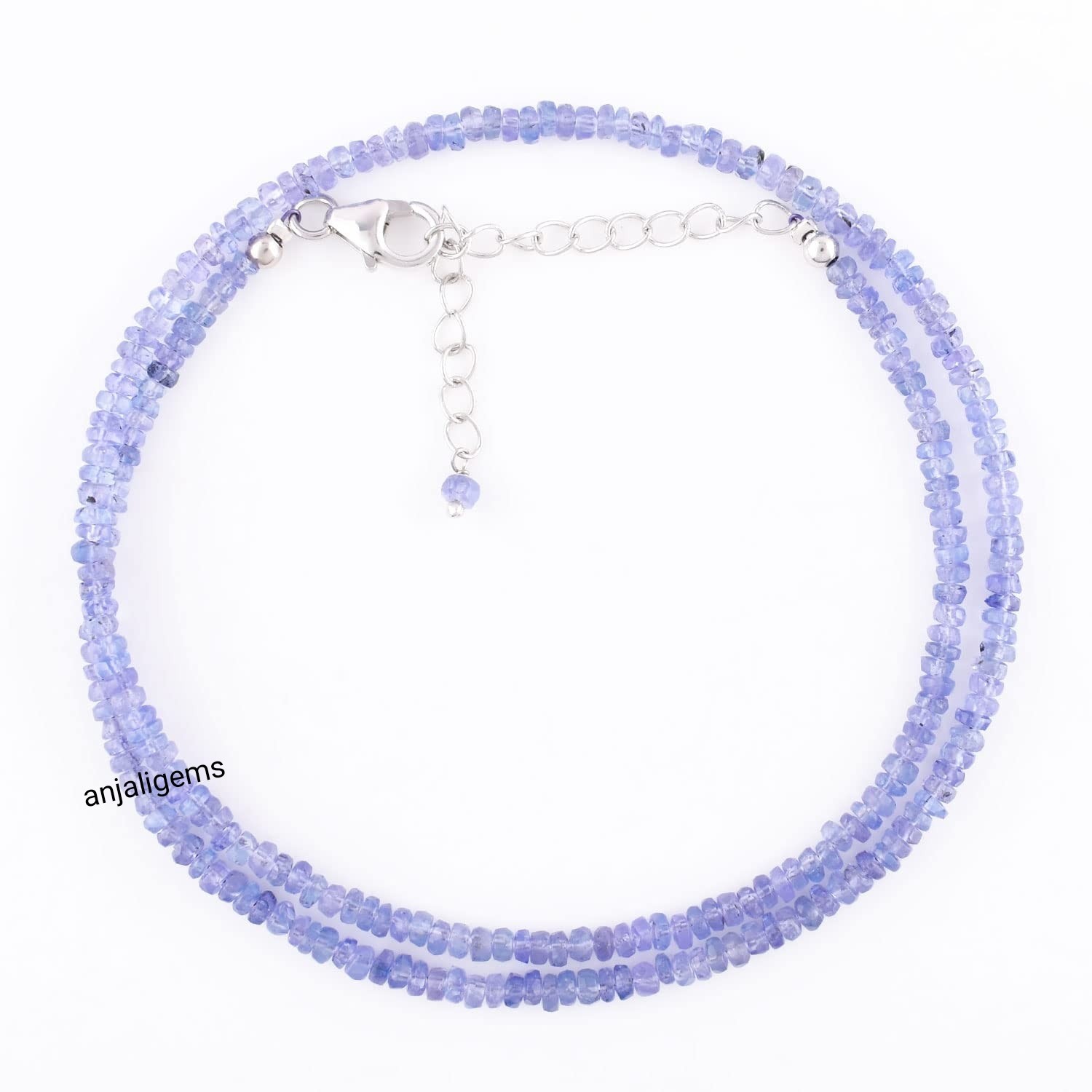 18K White Gold Finished Over AA+ Tanzanite Gemstone Beads Necklace In 925 Silver