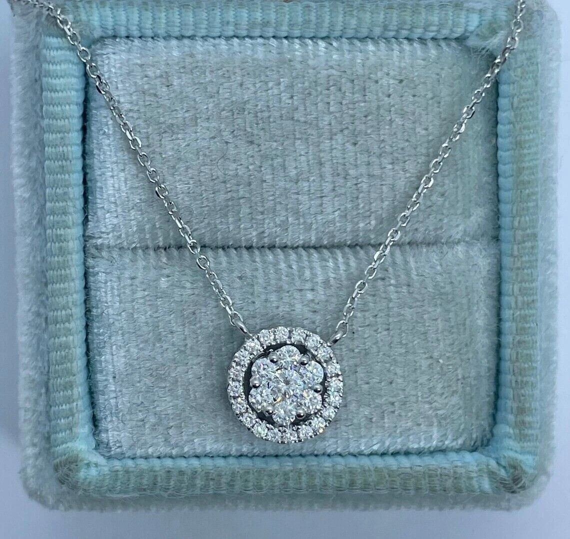 1Ct Lab Created Diamond Round Women’s Halo Cluster Pendant 14K White Gold Plated
