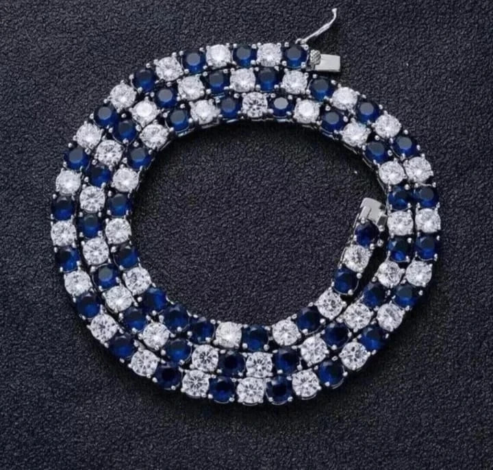 16Ct Lab Created Diamond & Blue Sapphire 14k White Gold Plated Tennis Necklace