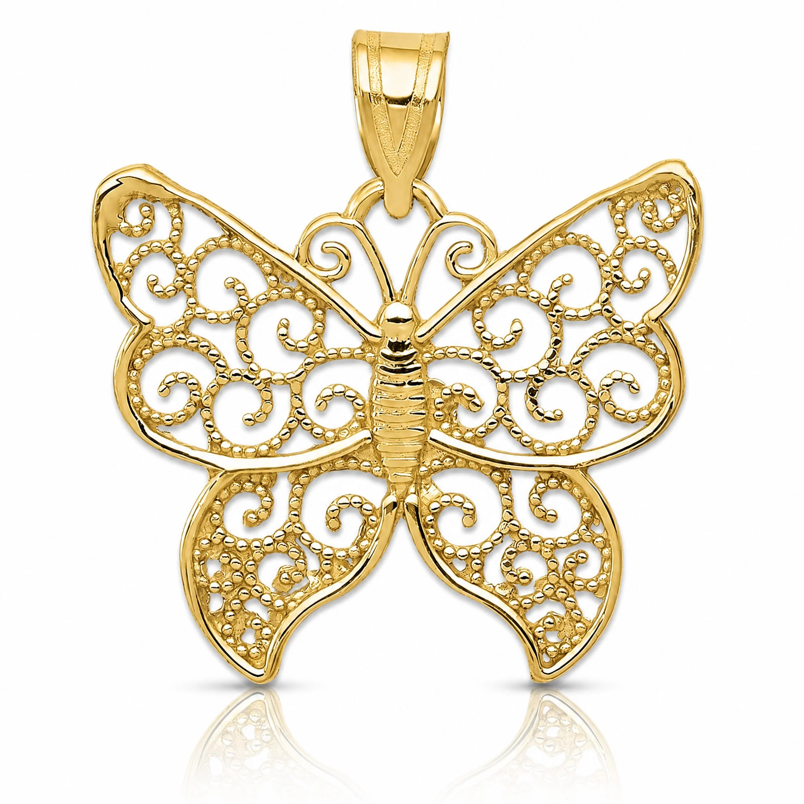 10K / 14K Yellow Gold Filigree Butterfly Pendant