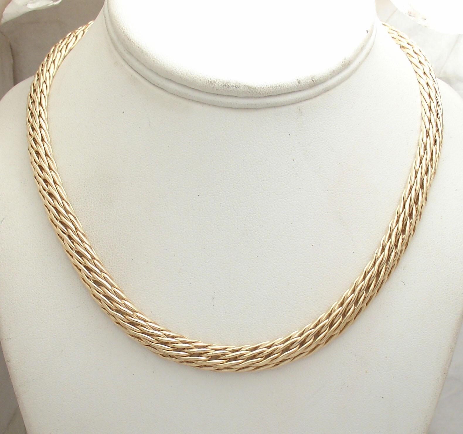 Technibond Domed Wheat Spiga Link Chain Necklace 14K Yellow Gold Plated Silver