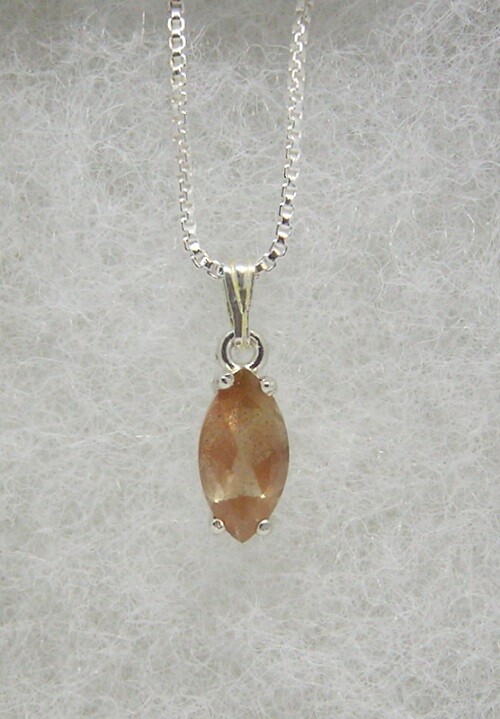 Faceted Marquise Oregon Sunstone Necklace Set in S/S, 1.75 Carats, 20″ Chain