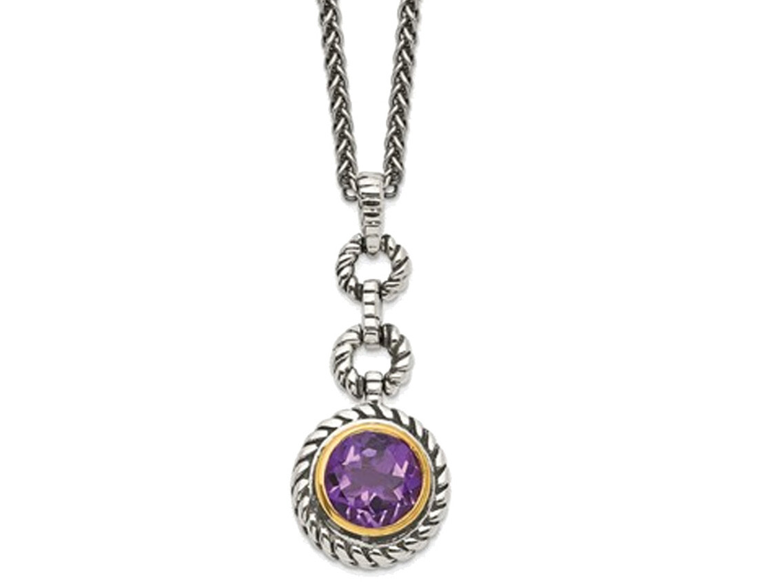 1.60 Carat (ctw) Amethyst Gemstone Pendant Necklace in Sterling Silver with 14K