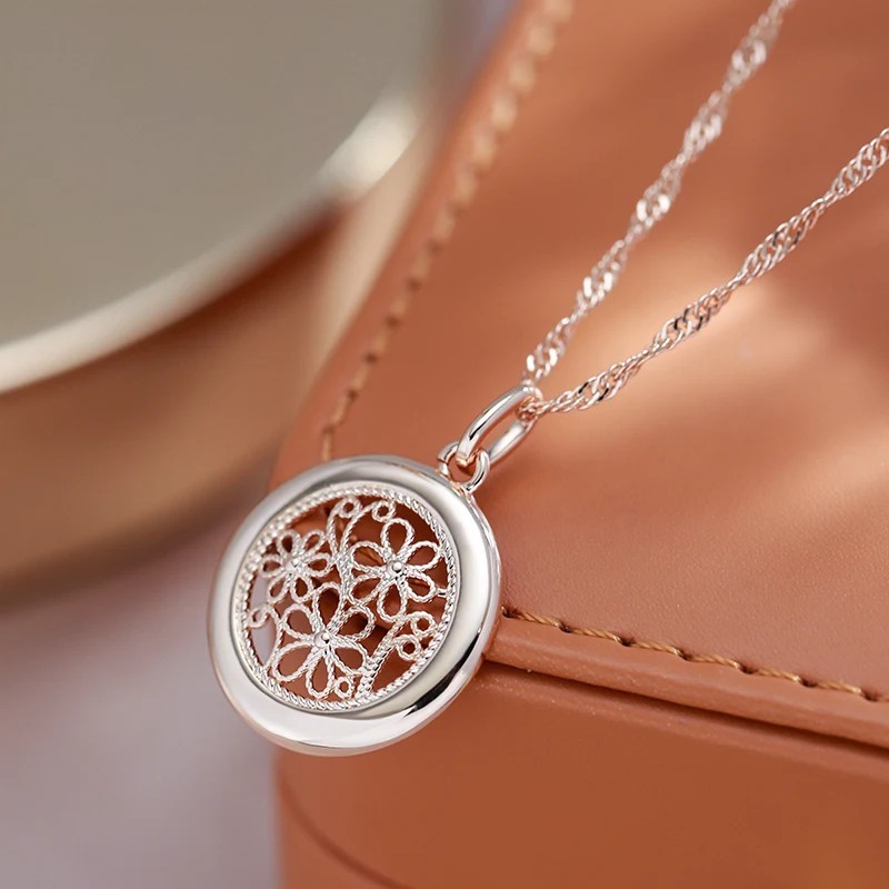 9ct Rose Gold filled Necklace for Women Glossy Flower Pendant 50cm
