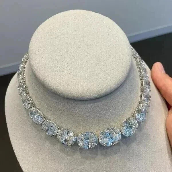 8Ct Oval Cut Lab-Created Diamond Women’s Tennis Necklace 14k White Gold Finish