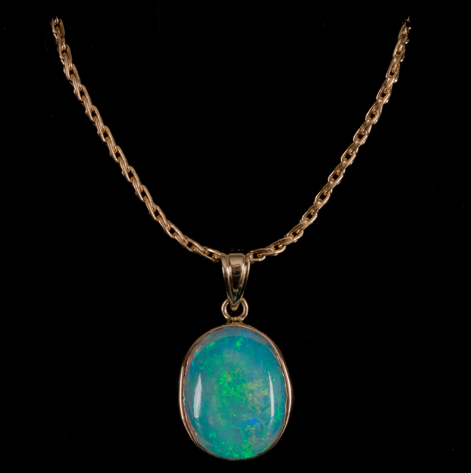 14k Yellow Gold Oval Cabochon Opal Solitaire Pendant W/ 24″ Chain 2.70ct 6.93g
