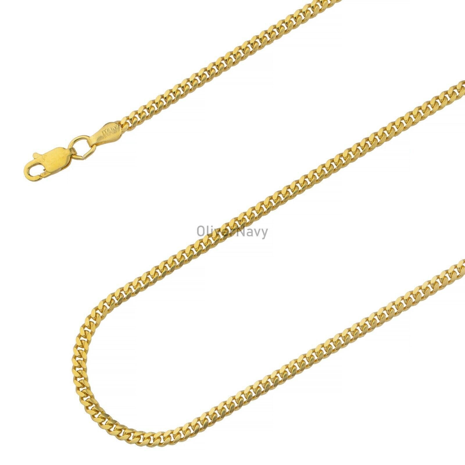 14K Gold Plated Over Solid 925 Sterling Silver Men’s Miami Cuban Chain 3mm Italy