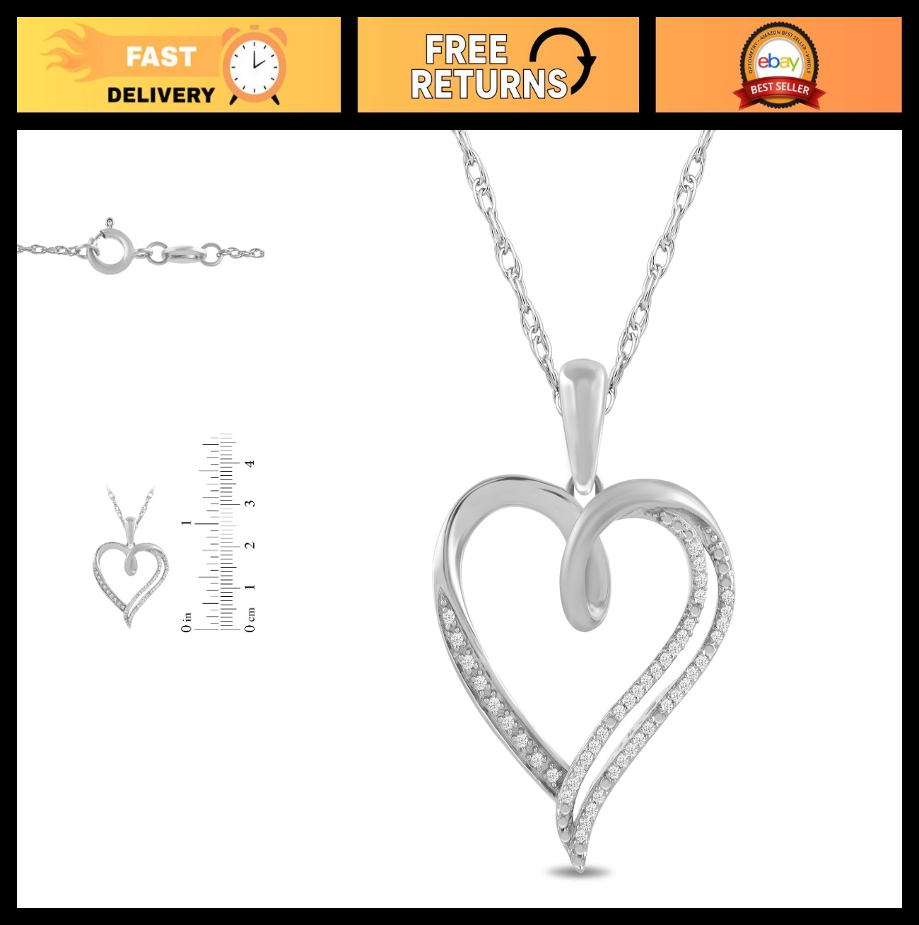 Sterling Silver Diamond Heart Pendant Necklace – Elegant Jewelry Gift for Women