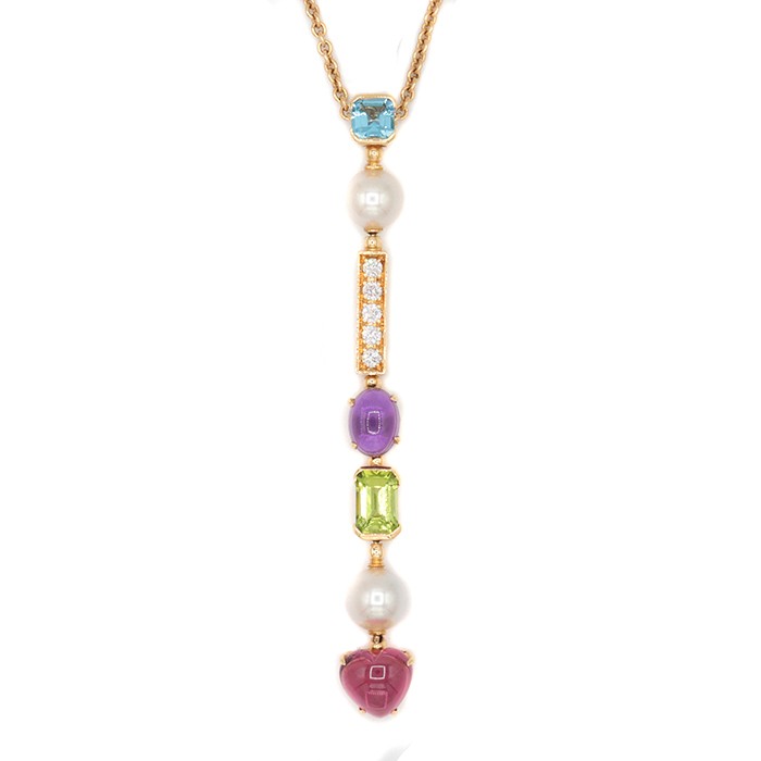 BVLGARI Allegra Diamond Pearl Necklace Yellow Gold 17.7in/45cm