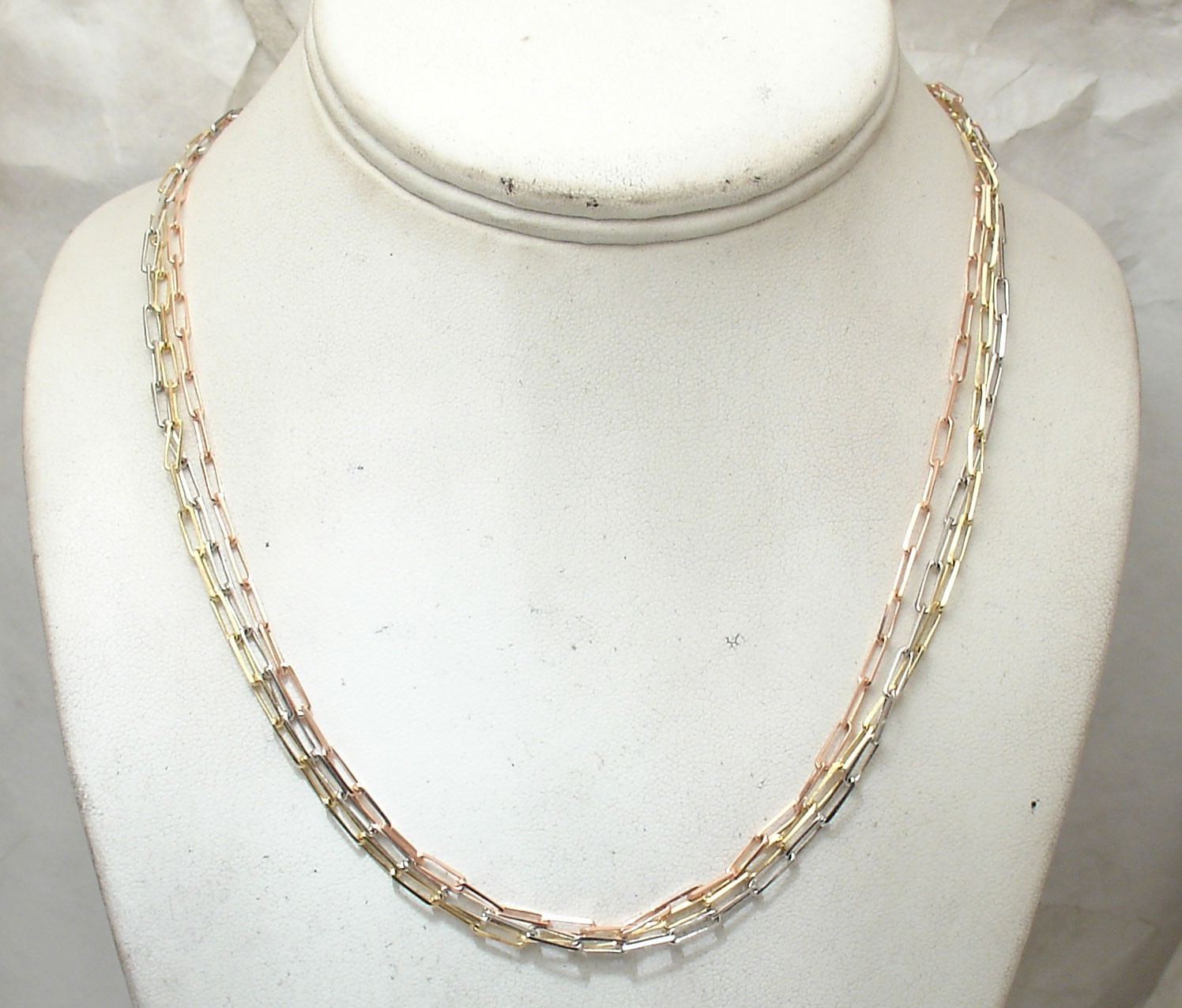 18″ Technibond Paper Clip Chain Necklace 14K TriColor Gold Plated Silver