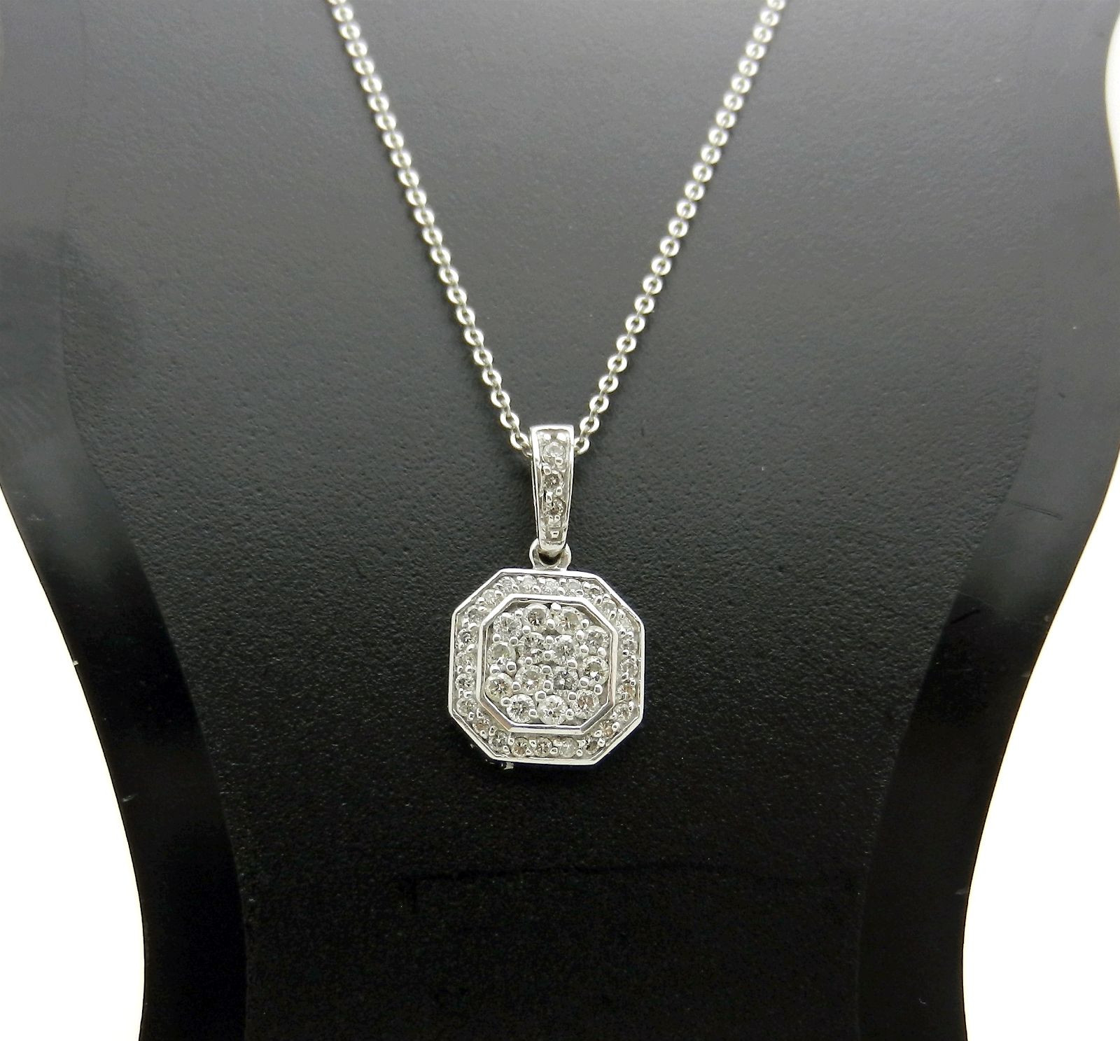 Beautiful 14k White Gold Natural Diamonds 0.65 tcw Charm Pendant Chain Necklace