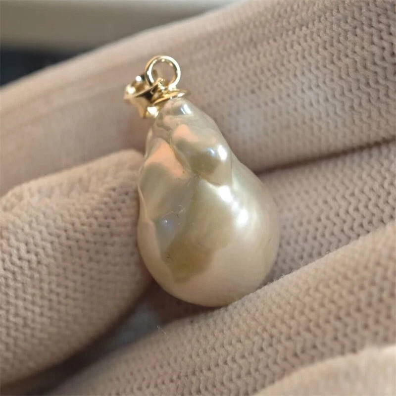 HUGE Baroque 16x14mm natural south sea pearl pendant 14K Yellow Gold
