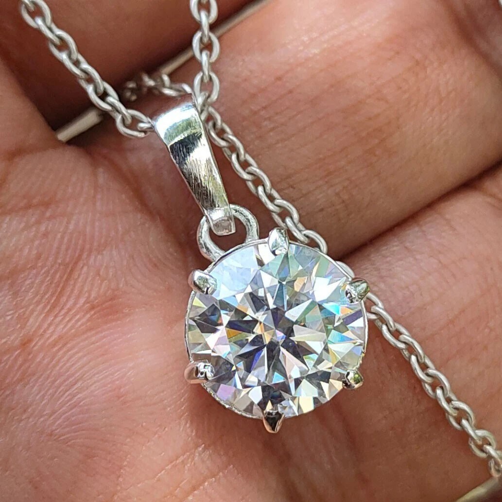 RARE 3.40 White Treated Round Cut Diamond Solitaire Pendant in 925 Silver