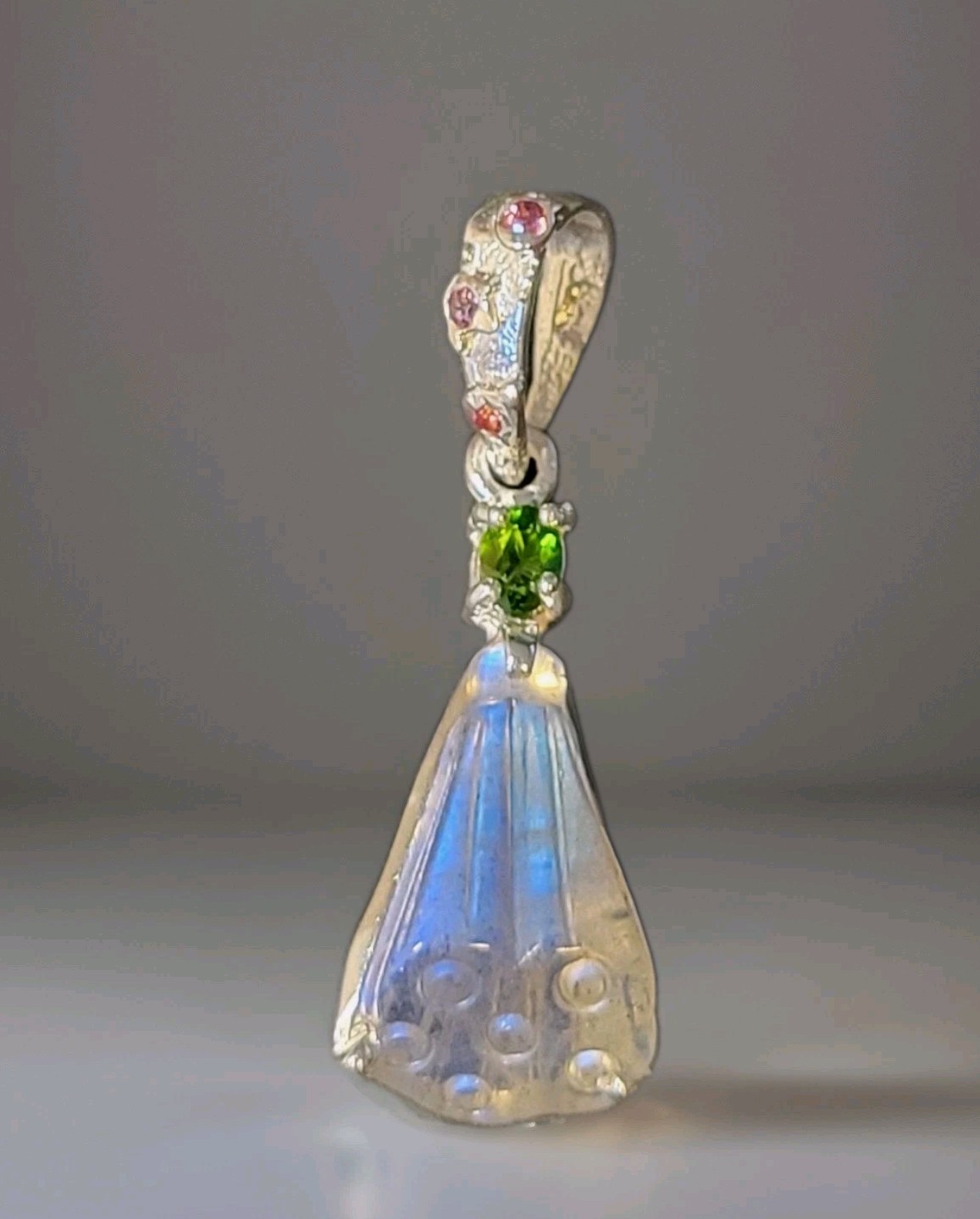 Natural Labradorite Carved Flower 925 Sterling Silver Pendant Jewelry 2214