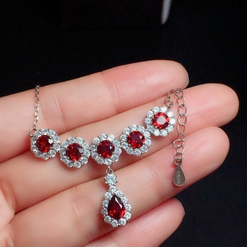 3Ct Pear Lab Created Garnet Women’s Wedding Pendant 14k White Gold Plated Silver
