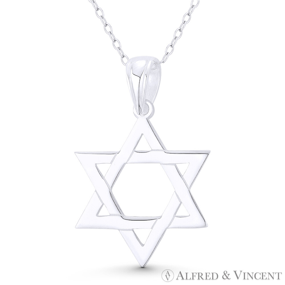 Star of David Jewish Magen Charm Judaica Solid 925 Sterling Silver Large Pendant