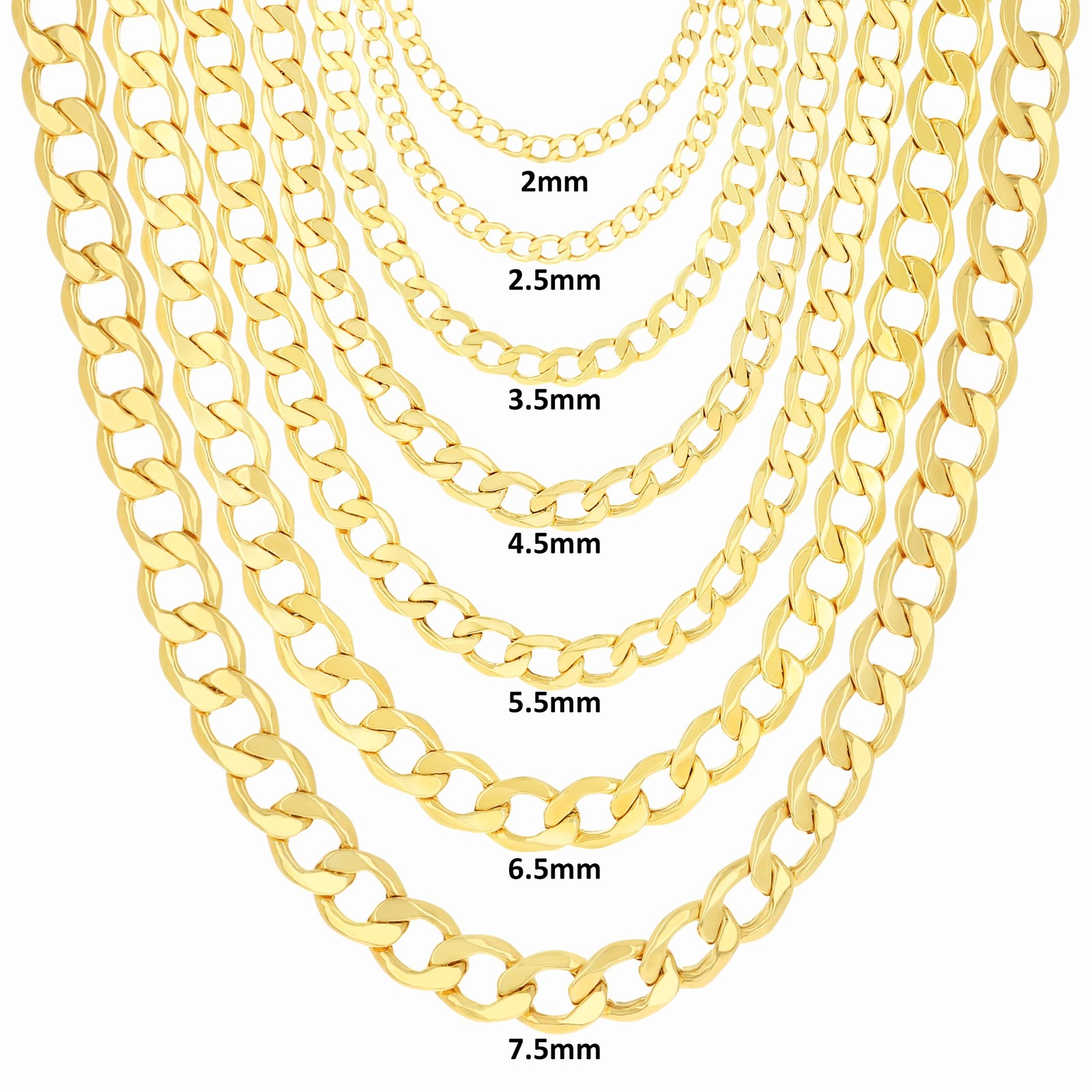 14K Yellow Gold 2mm-7.5mm Cuban Link Curb Chain Necklace Mens Womens, 16″- 30″