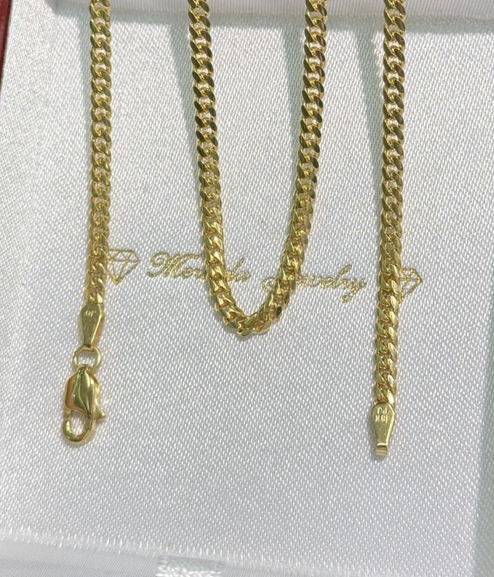 18k Solid Yellow Gold Miami Cuban Link Solid Chain Necklace, 18”. 2.7MM