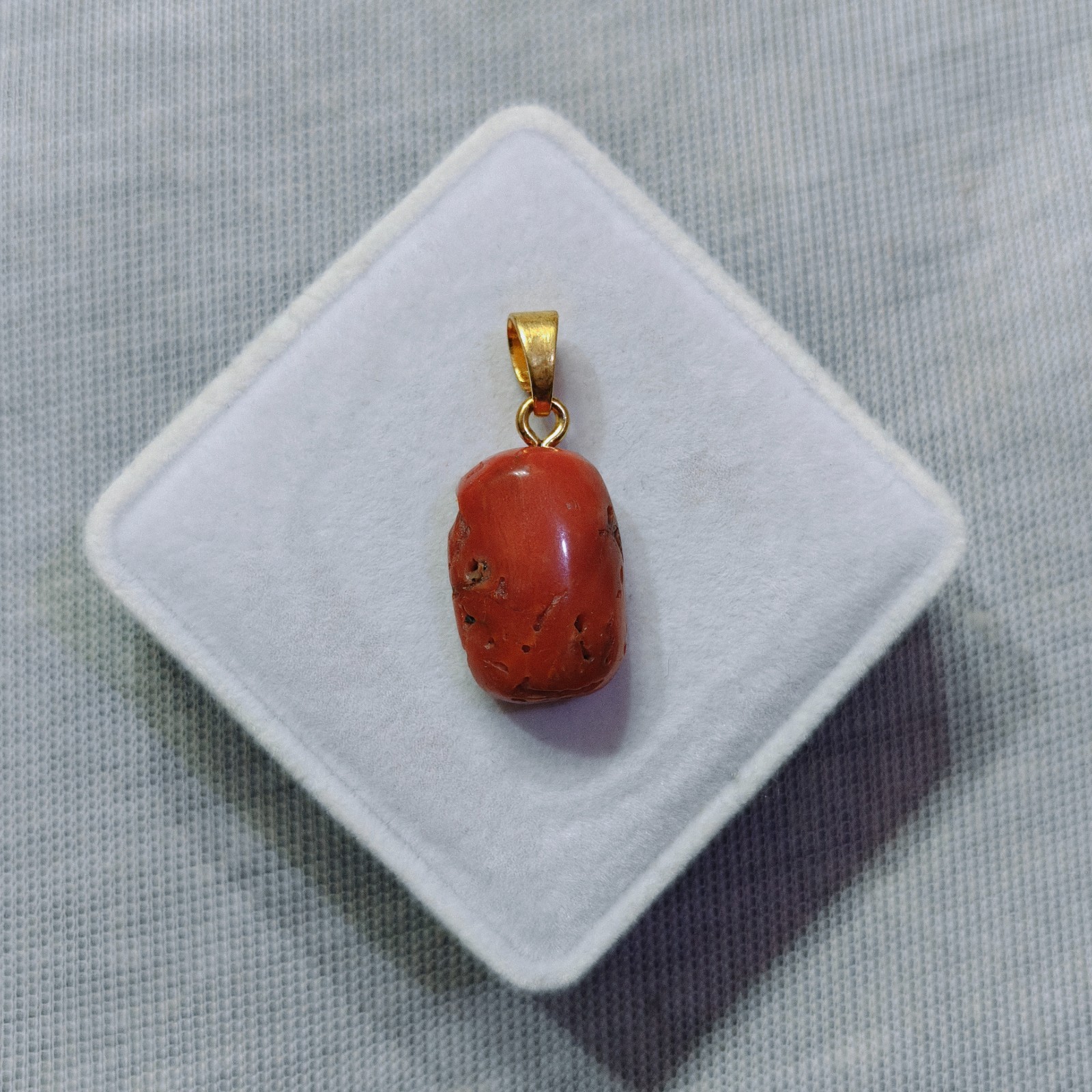Natural Red Coral Cylinder Pendant Gold Plated Bail Handmade Necklace Jewelry