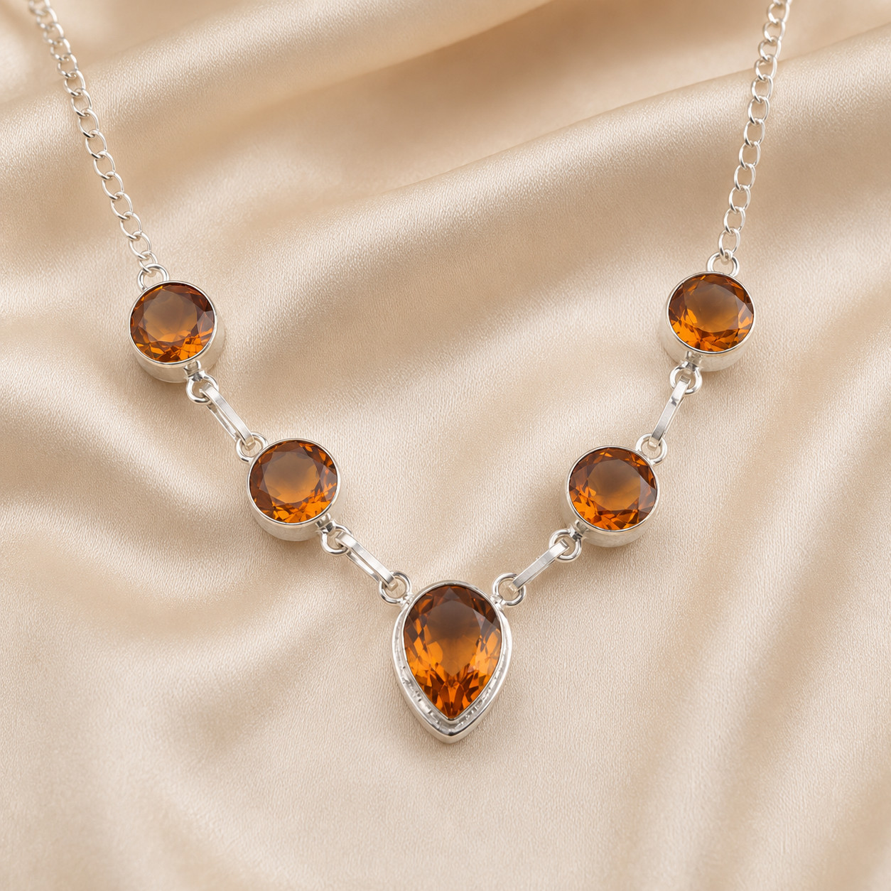 Citrine Gemstone 925 Sterling Silver Handmade Necklace 16-18″ Gift For Wedding