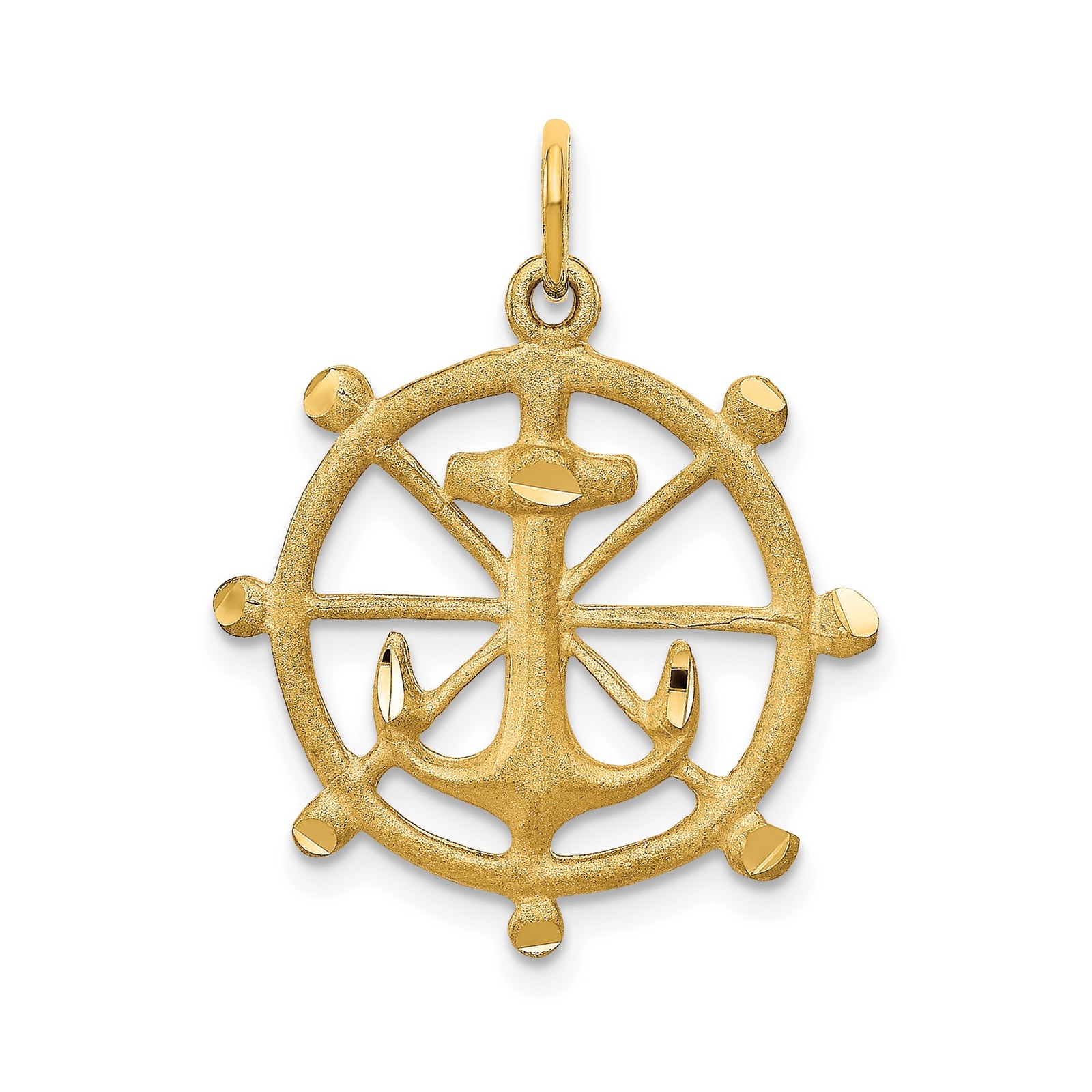 10k Yellow Gold Nautical Pendant Anchor Ship Wheel Maritime Christian Symbol