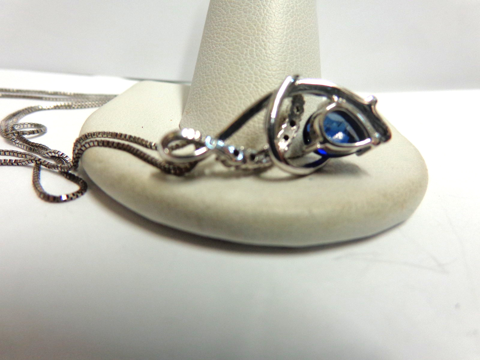 sterling silver sapphire/diamond necklace sz 18 in lg wgt 4.4 grams by GJ tcw.57