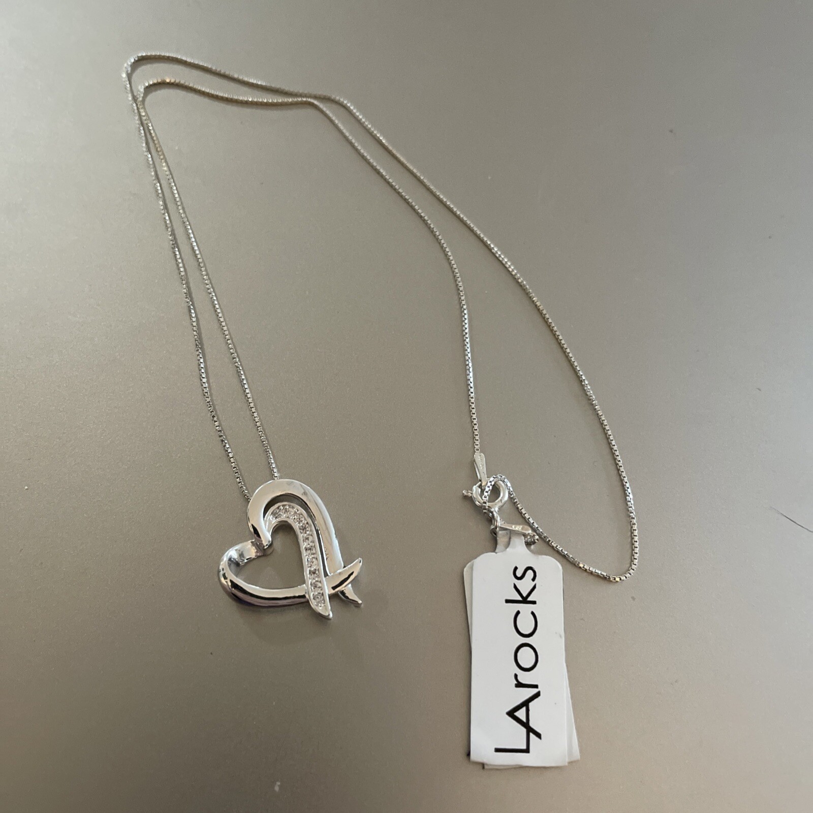 LA Rocks “is Precious” CZ Heart Pendant Necklace on a Chain 18”Sterling Silver
