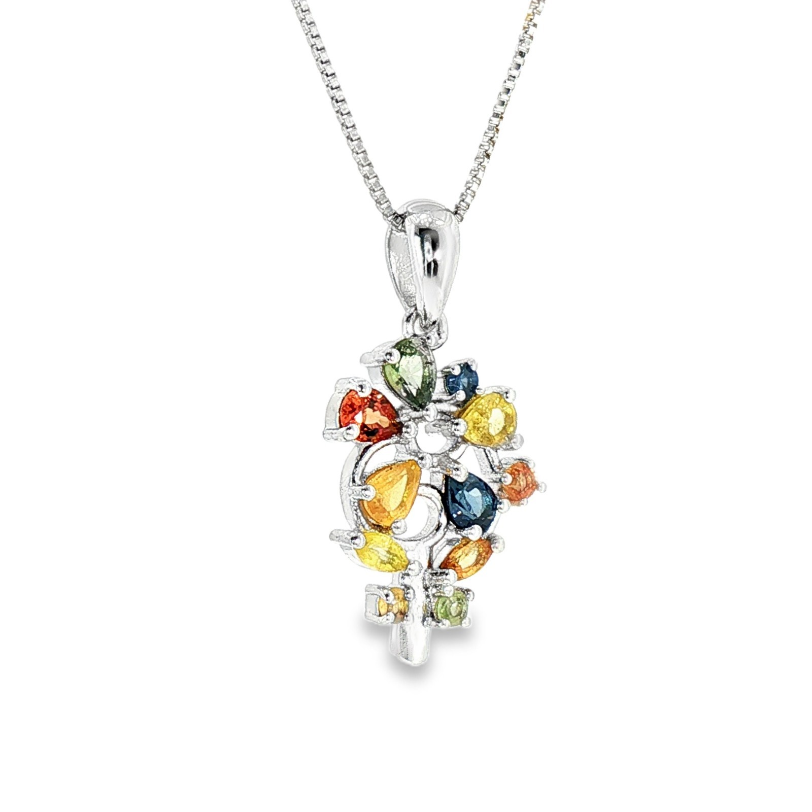 925 Sterling Silver Pendant Pear Multi-Sapphire 4x3mm Gemstone Jewelry.