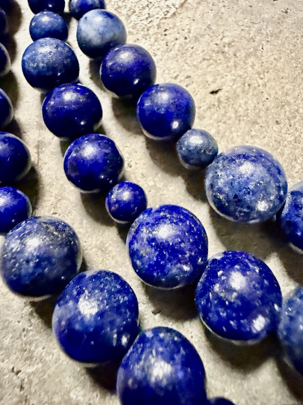 Triple Strand Blue Lapis Lazuli Style Bead Necklace 925 Sterling Silver A&M 19”