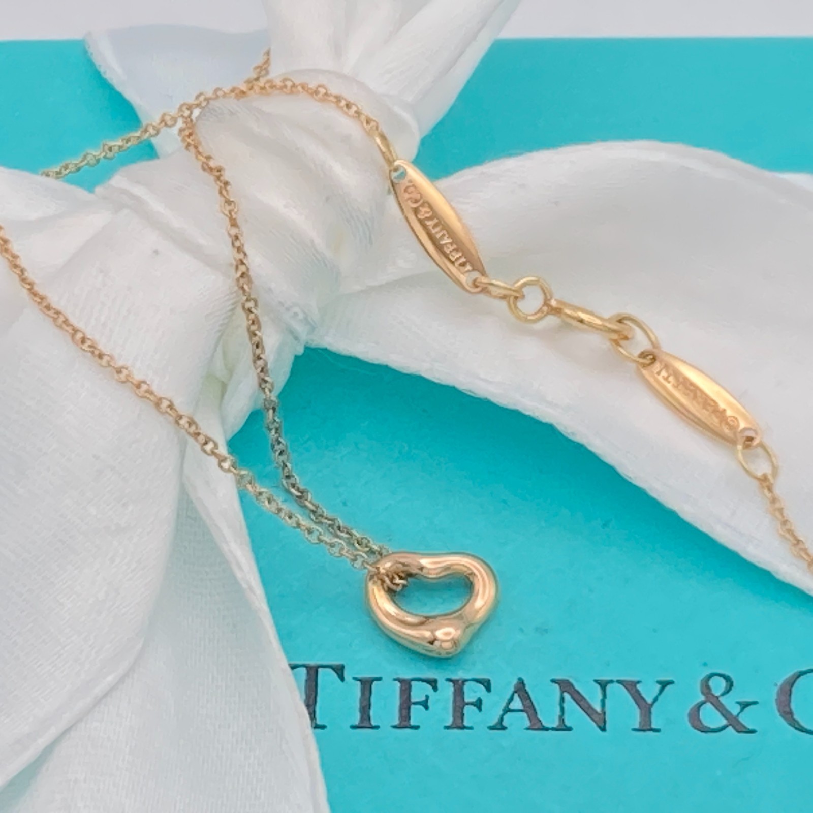 Tiffany & Co. Rose Gold 7mm Open Heart Pendant Necklace 16″ 1.6g Elsa Peretti