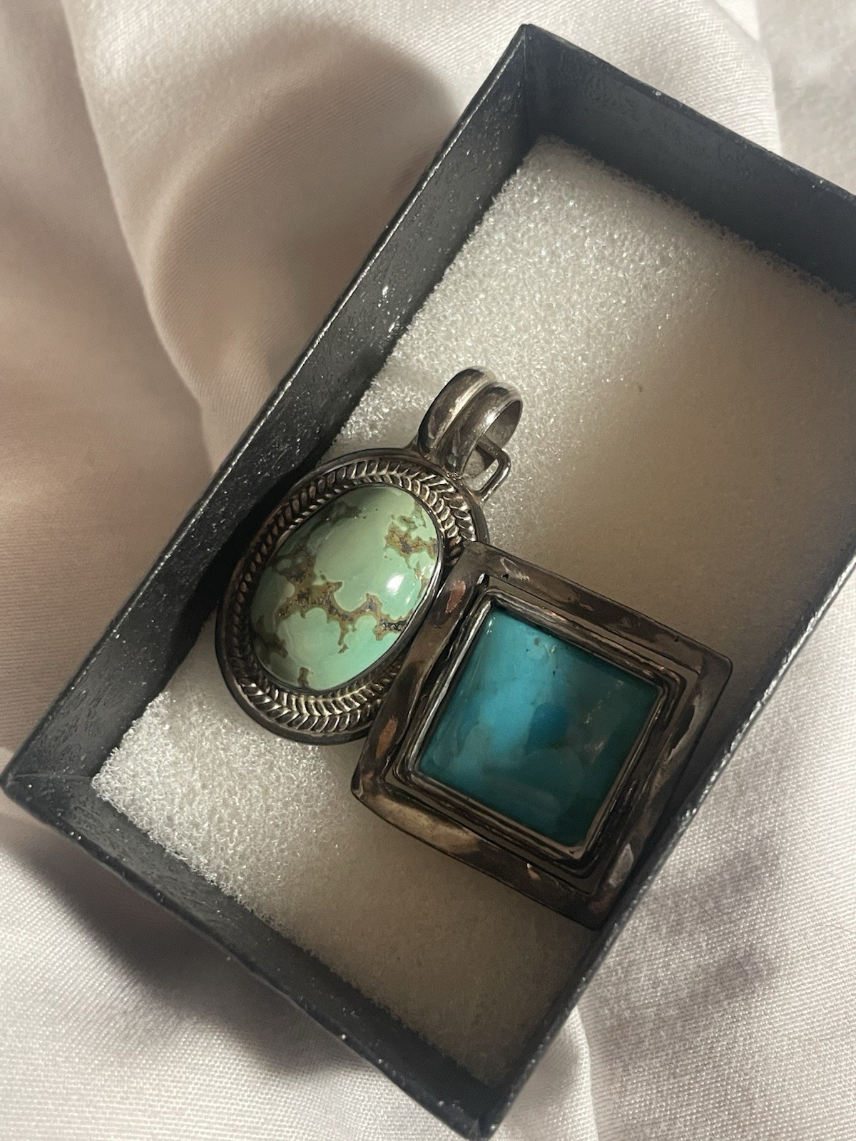 Natural turquoise & 925 sterling silver pendants 1”