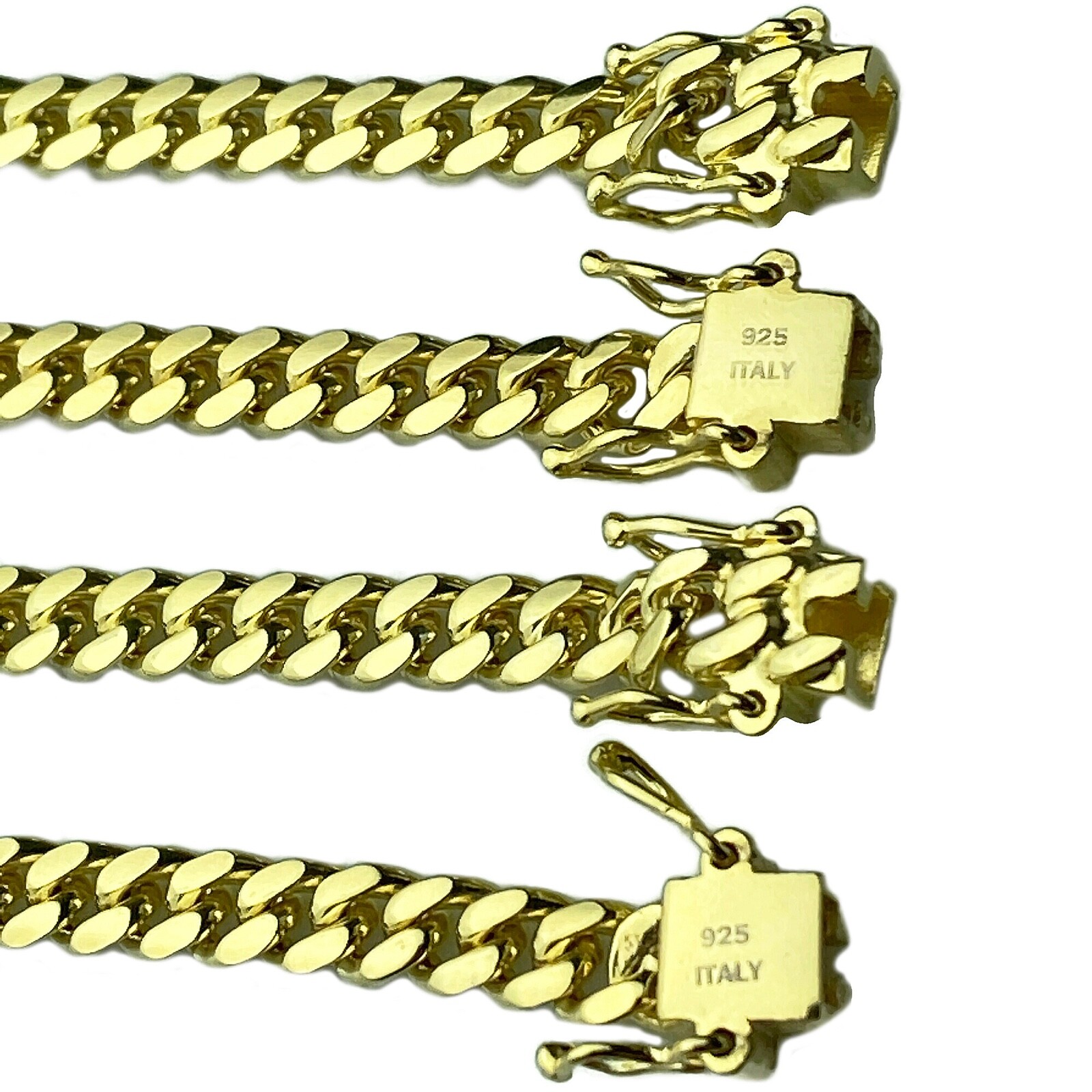 14k Gold Plated On Solid 925 Sterling Silver Miami Cuban Link Necklace Italy 5mm