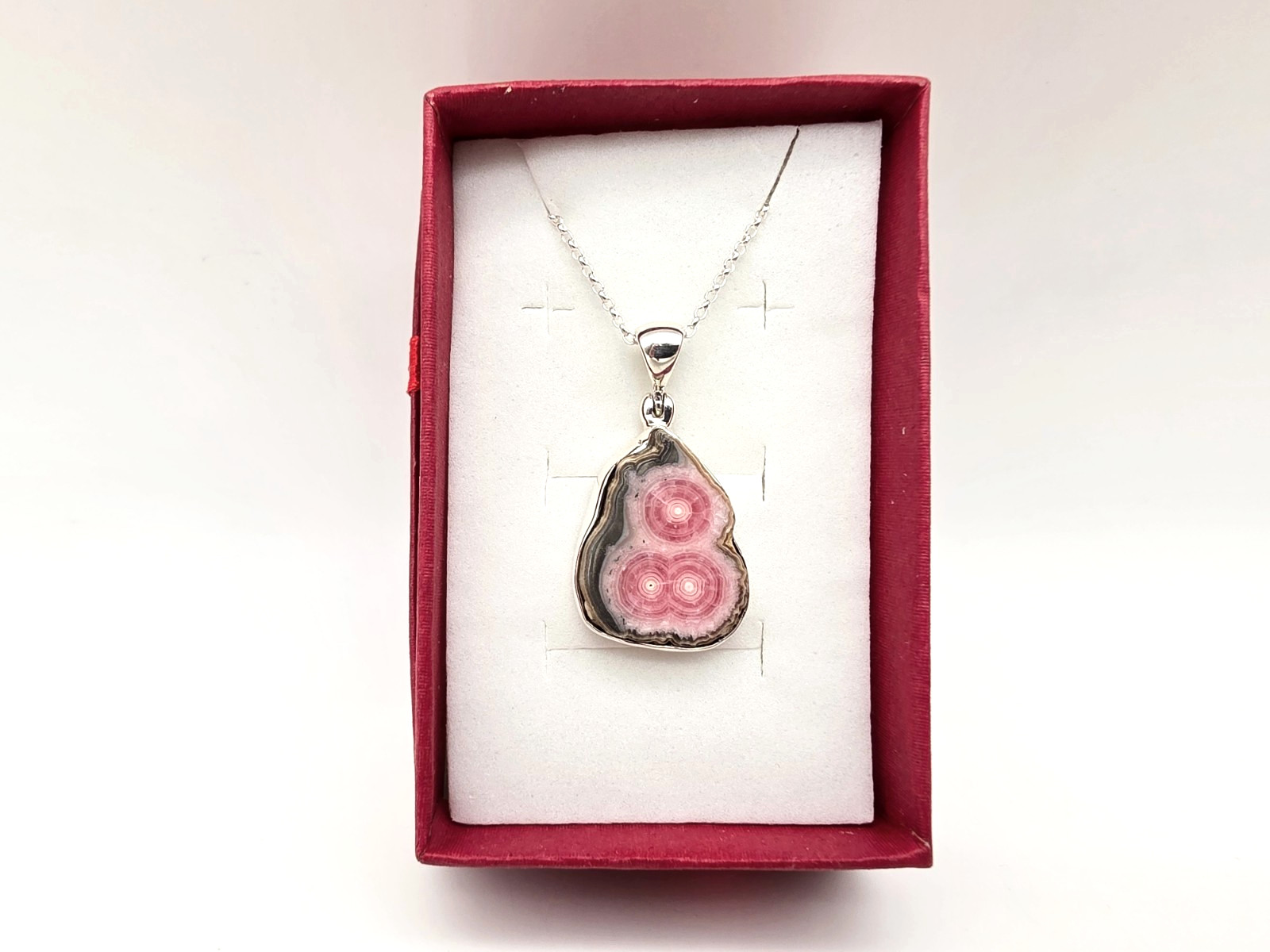 NEW STERLING SILVER 925 NATURAL RHODOCHROSITE STALACTITE SLICE PENDANT & 18″ CH!