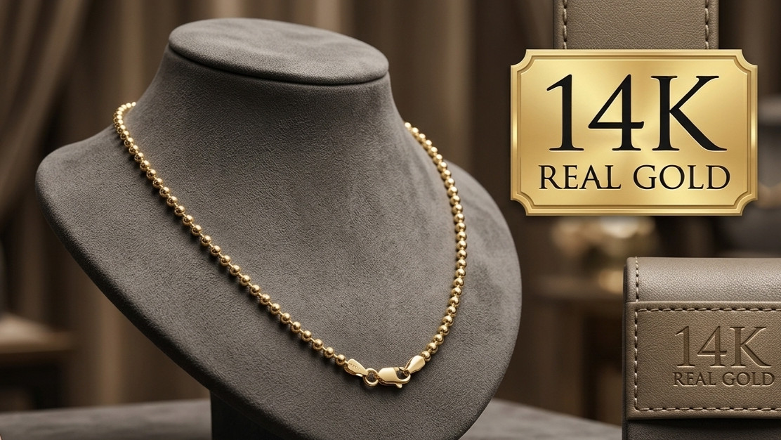 14K Yellow Gold Round Bead Chain Necklace 2.00mm Military Ball Link 17″ 20″