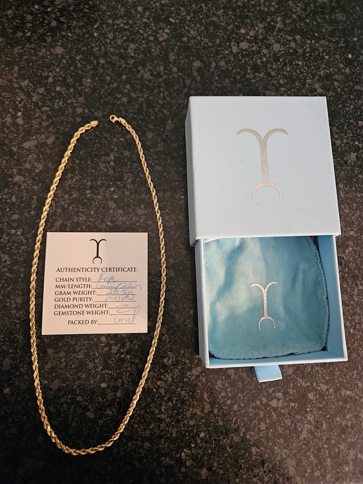 Jacoje 14K Yellow Gold 4mm Rope Chain 22” Necklace, 28.5 grams