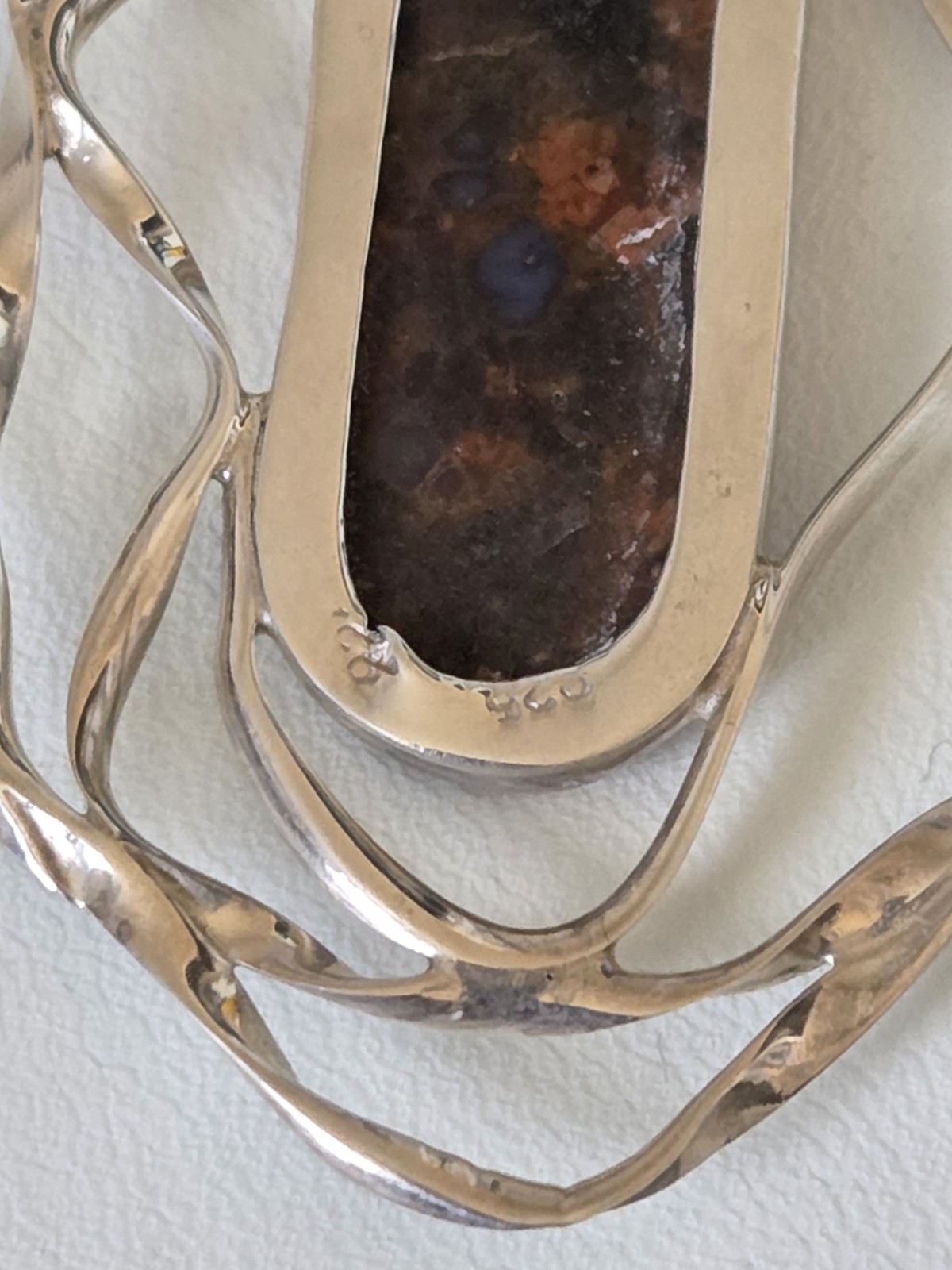 Contemporary Modern Abstract Sterling Silver Pendant Natural Stone #010JN26