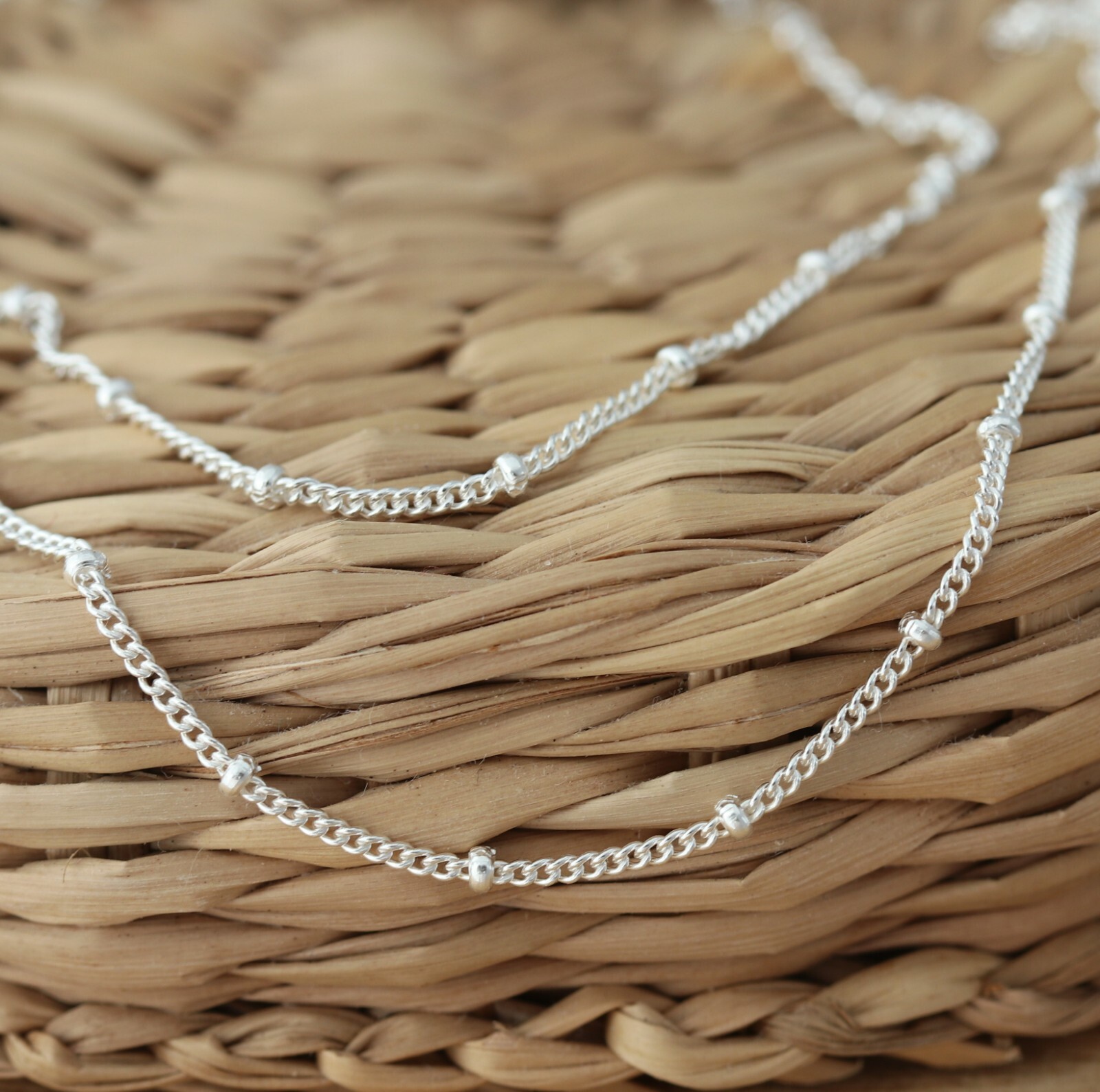 Genuine 925 Sterling Silver 1.2mm Curb with Bead Balls Chain Necklace Jewellery