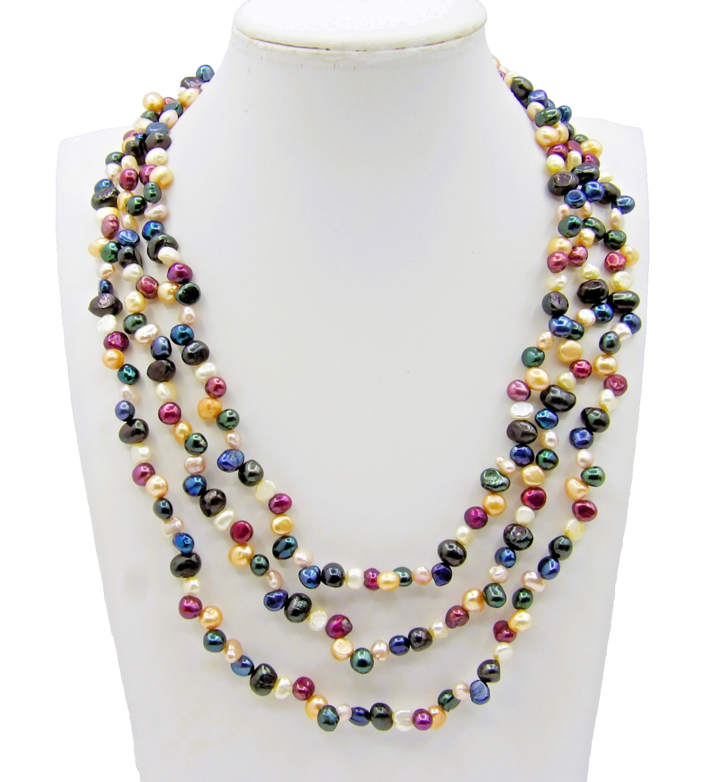 17 inches long Layered Multicolor Pebble Genuine Freshwater Pearl Necklace NK979