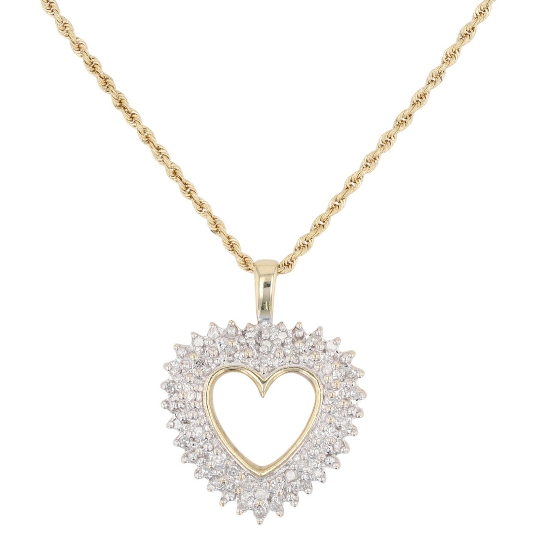 .22ctw Round Diamond Heart Pendant on 16.25″ Necklace 10k Yellow Gold 5.64 Grams